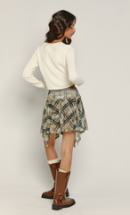 Olive Handkerchief Distressed Check Skirt