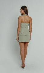 Sage Halter Neck Waistcoat Mini Dress