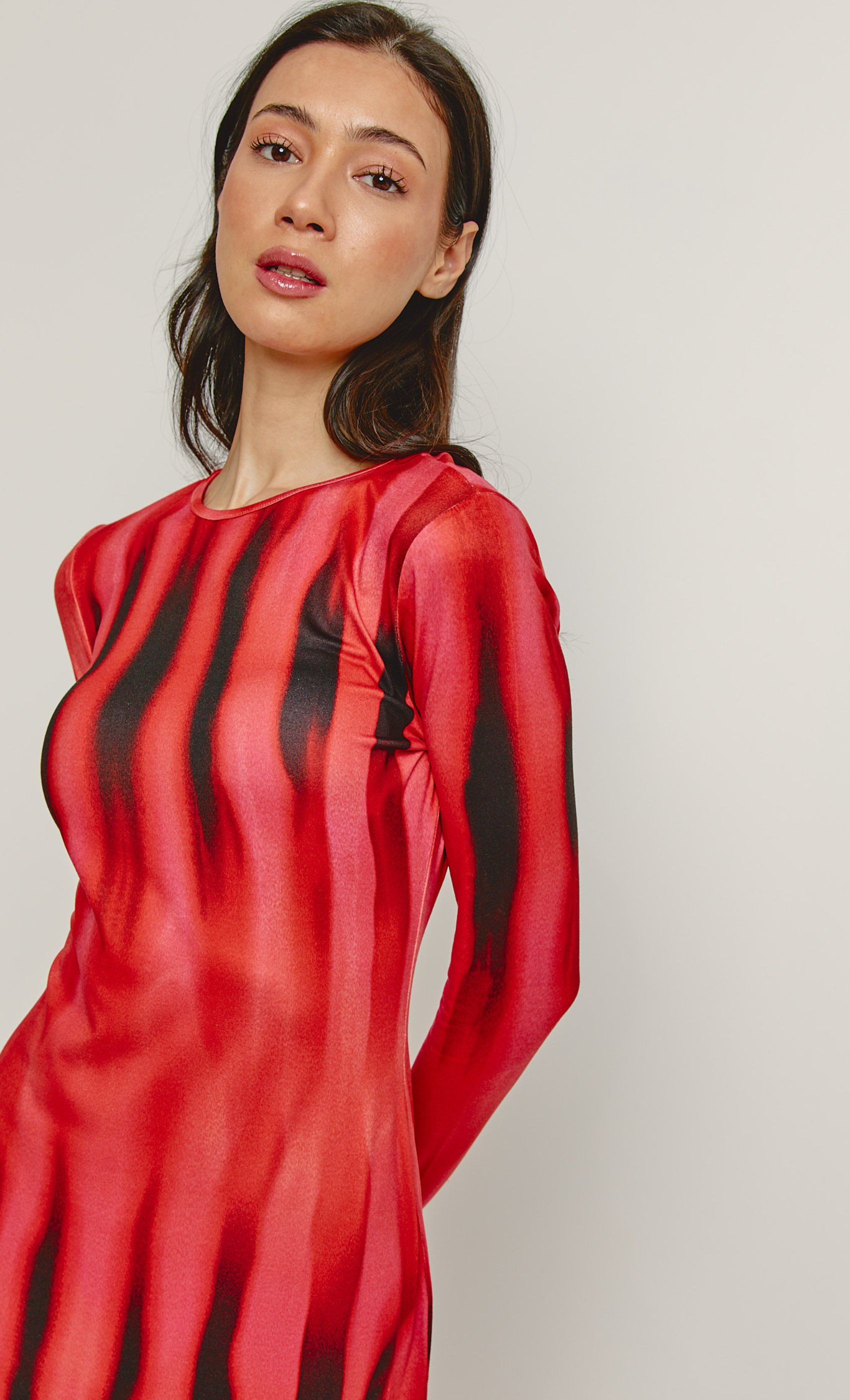 Red Flame Long Sleeve Maxi Dress