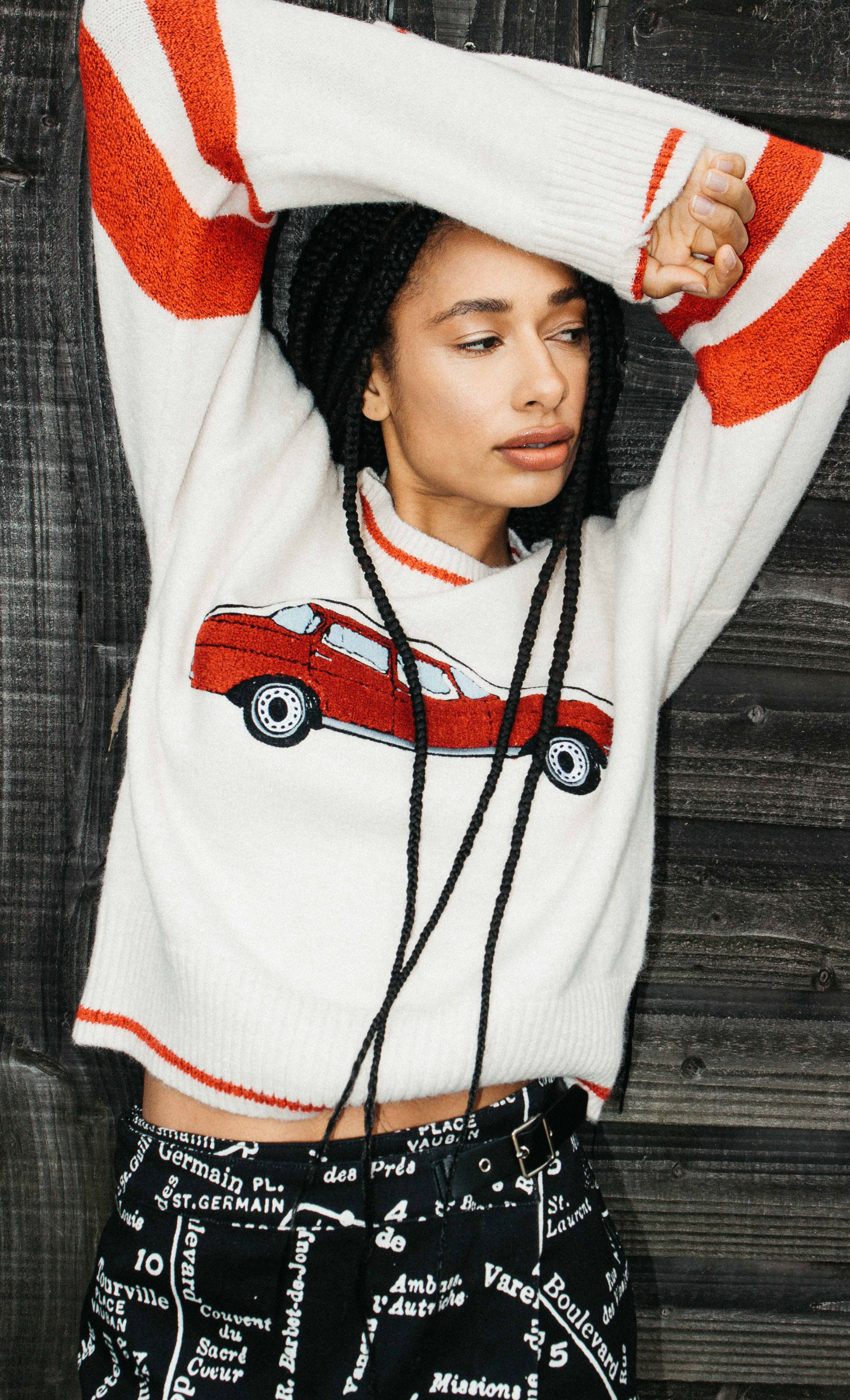 Retro Red Car Intarsia Jumper