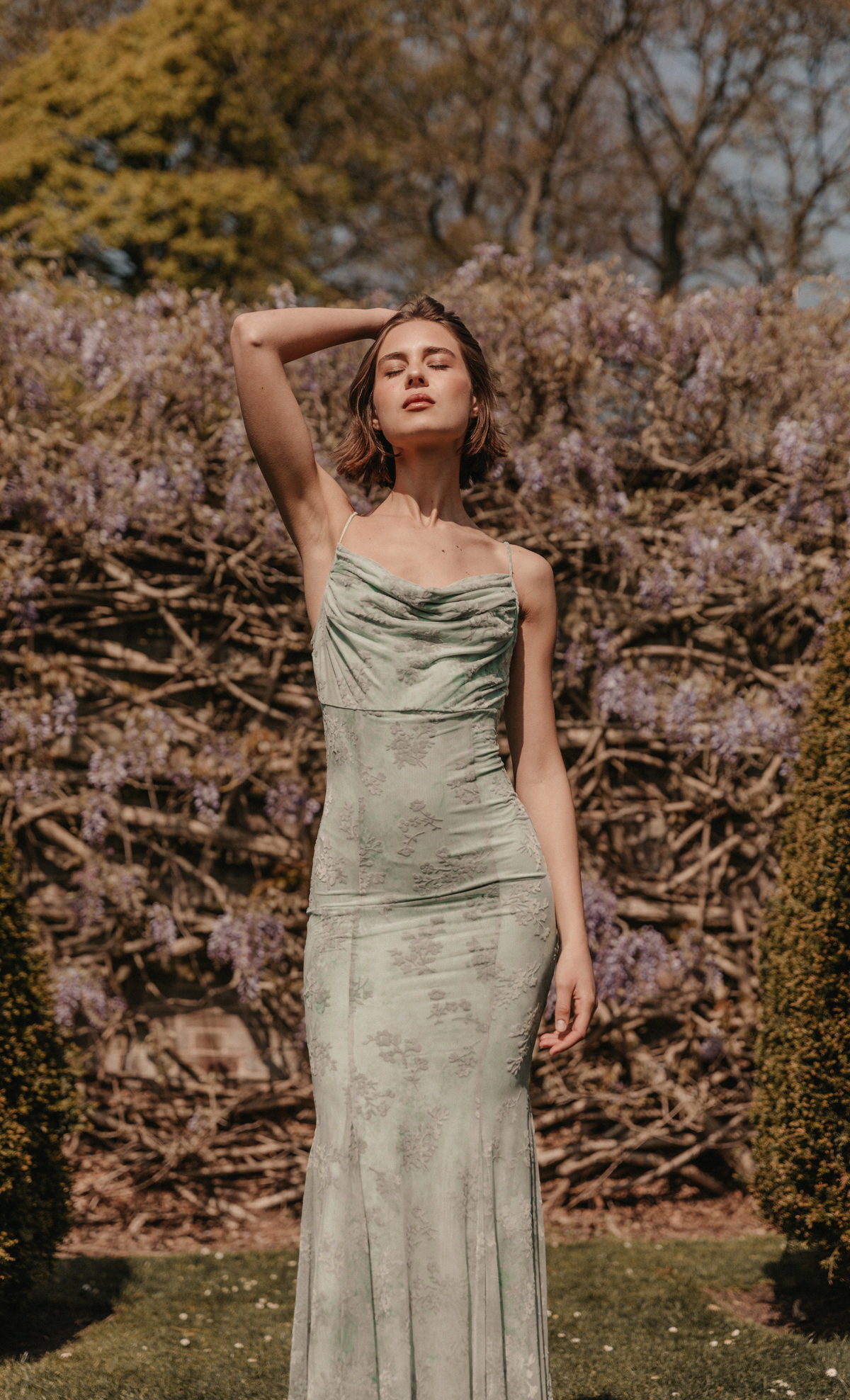 Spring Green Floral Burnout Godet Maxi Dress