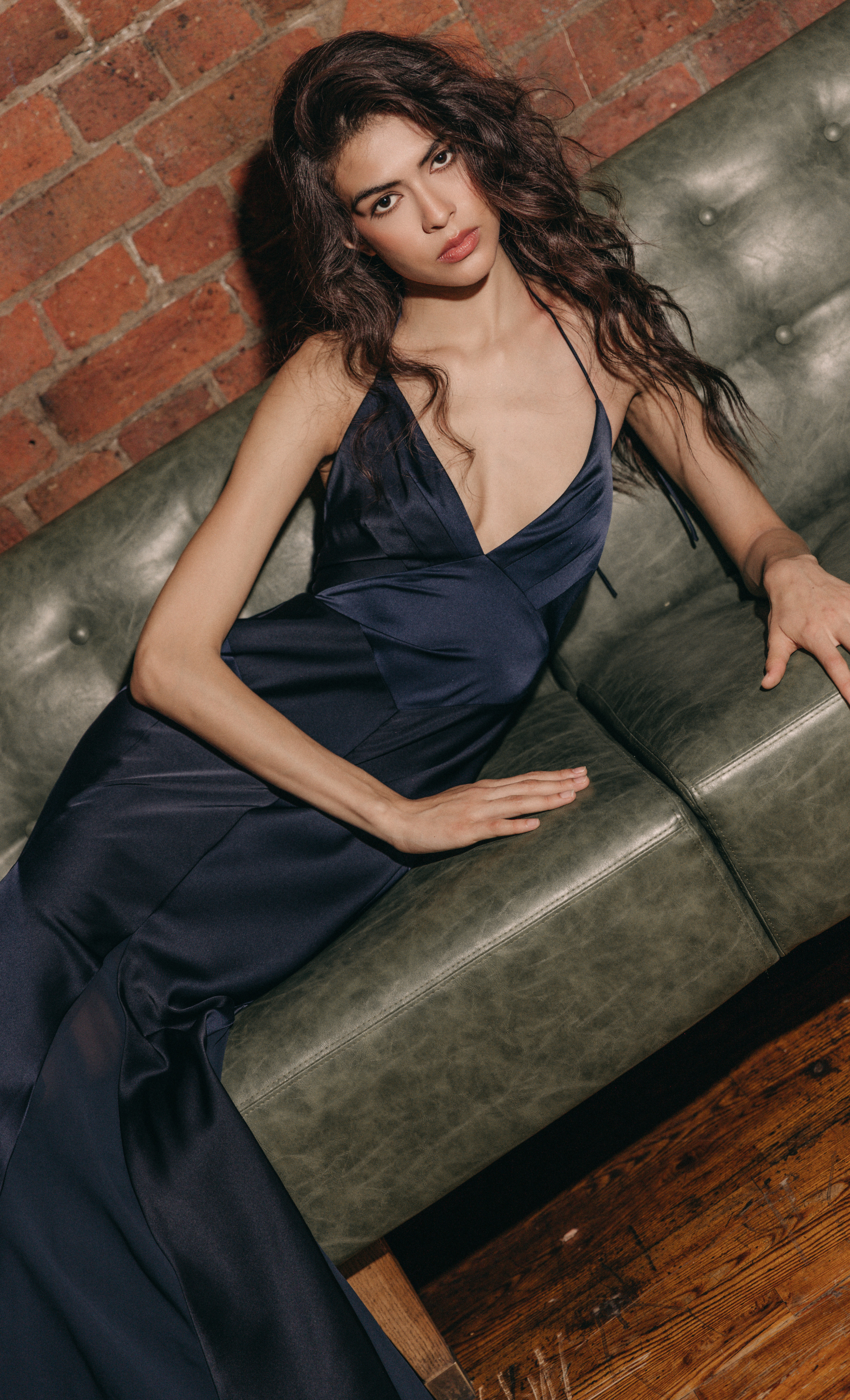 Navy Bias Fishtail Maxi Dress