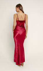 Red Velvet Corset-Style Maxi Dress