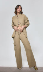 Olive Knitted Zip Up Cardigan