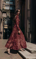 Mauve Floral Burnout Curve Maxi Dress