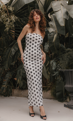 White Polka Dot Sequin Bandeau Maxi Dress