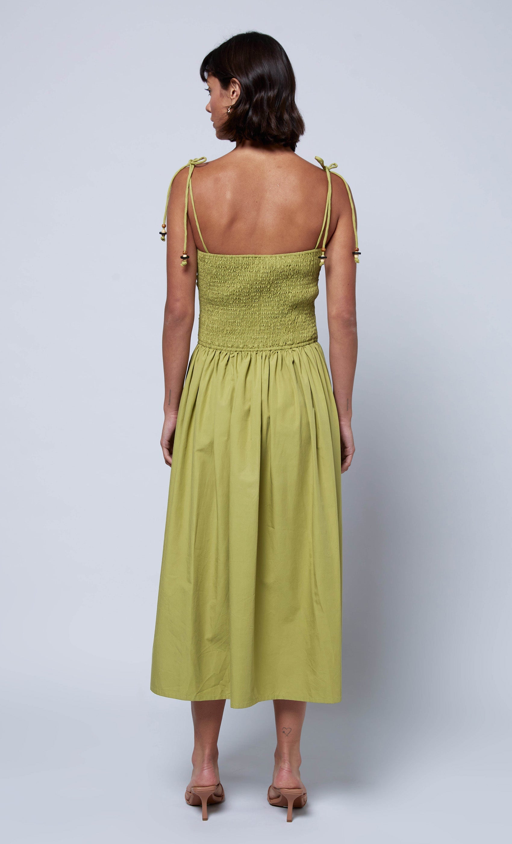 Olive Green Drawstring Midaxi Dress with Cut-Out Details