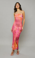 Pink Multi Mesh Bandeau Maxi Dress