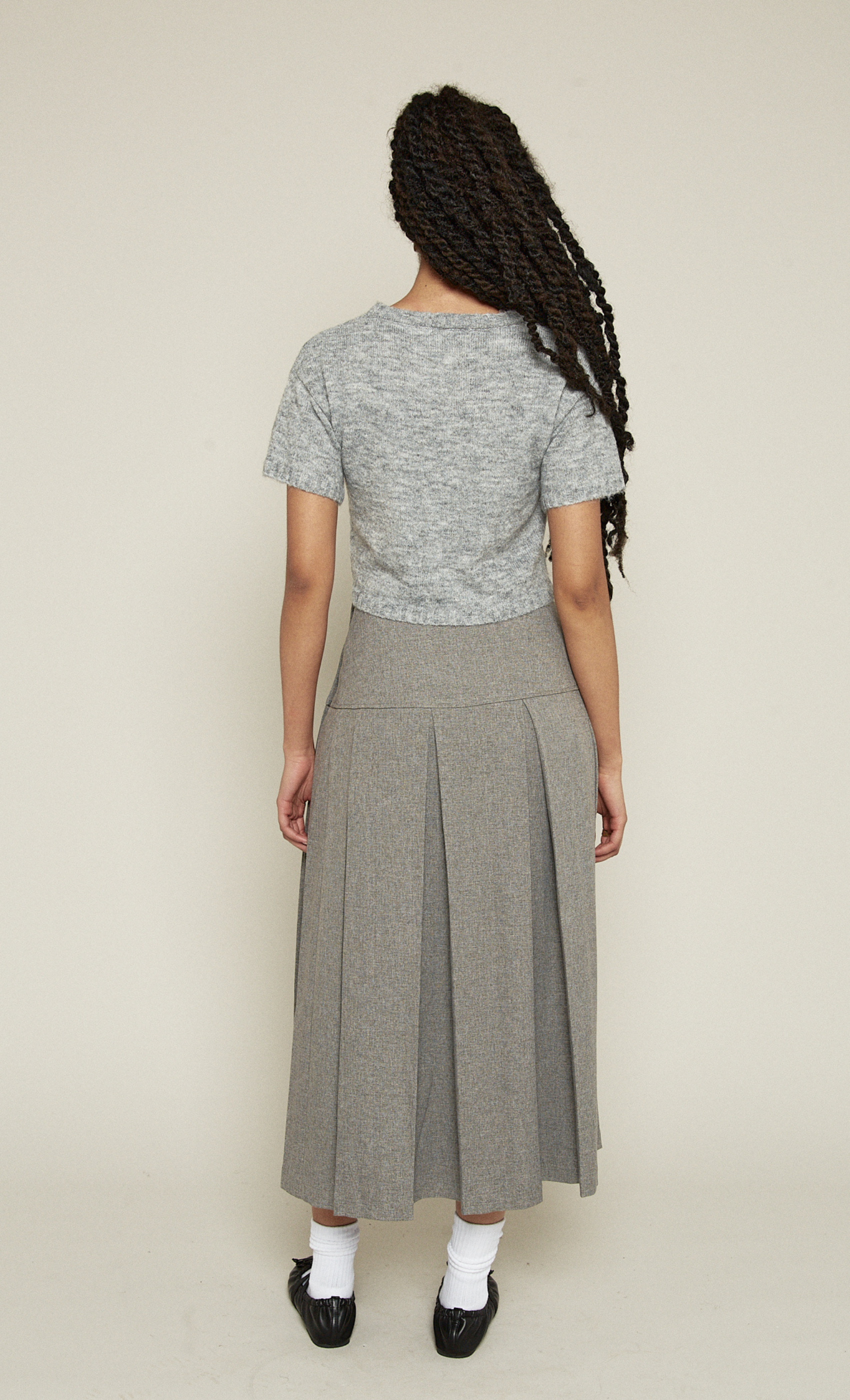 Grey Embroidered Face Knit Crop Top