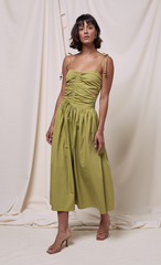 Olive Green Drawstring Midaxi Dress with Cut-Out Details
