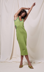 Green Cut-Out Knit Midi Dress