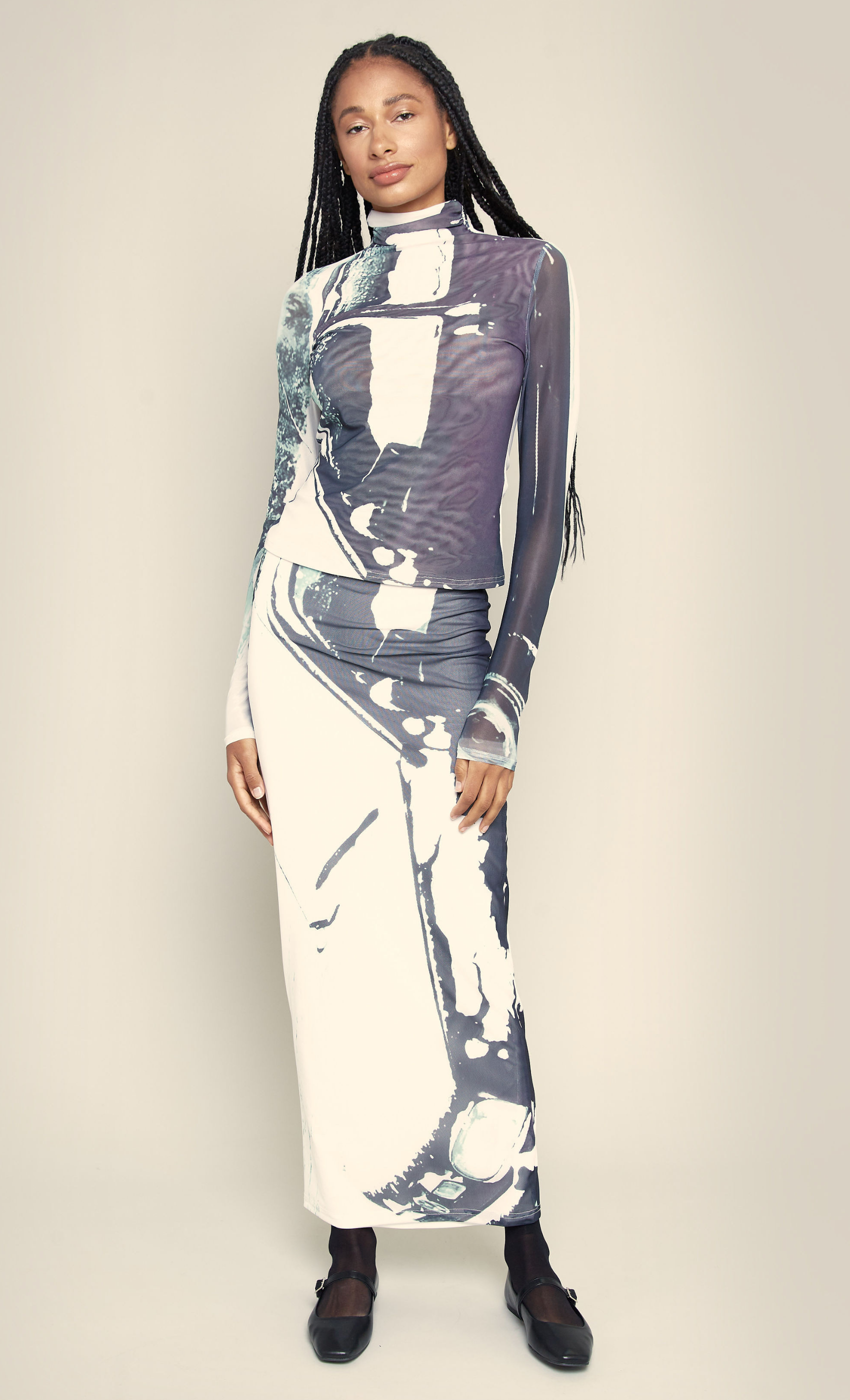 Snowed In Mesh Print Top