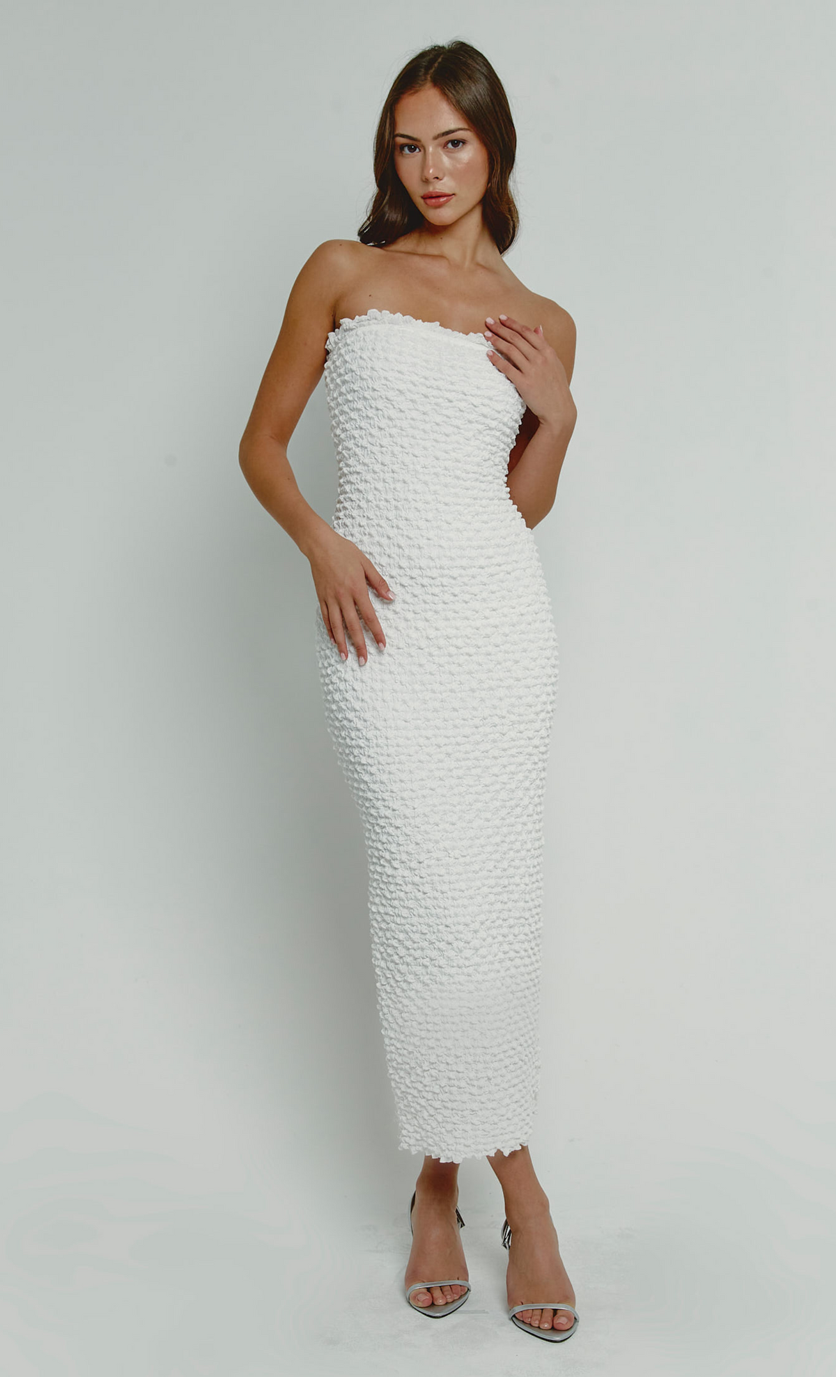 White Textured Bandeau Dress