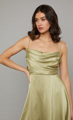 Olive Satin Cowl Bust Mini